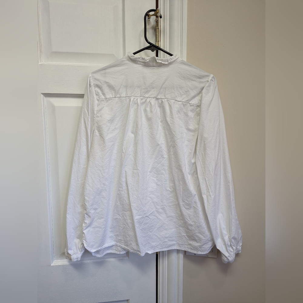 LOFT Ruffled White Button Up L - Picture 3 of 3